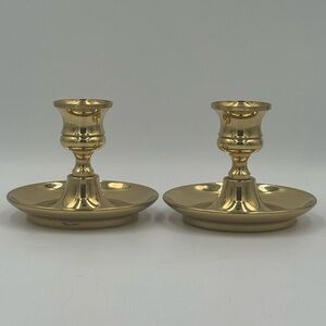 Vintage Pair of Matching Baldwin Solid Brass Console Candlestick Holders